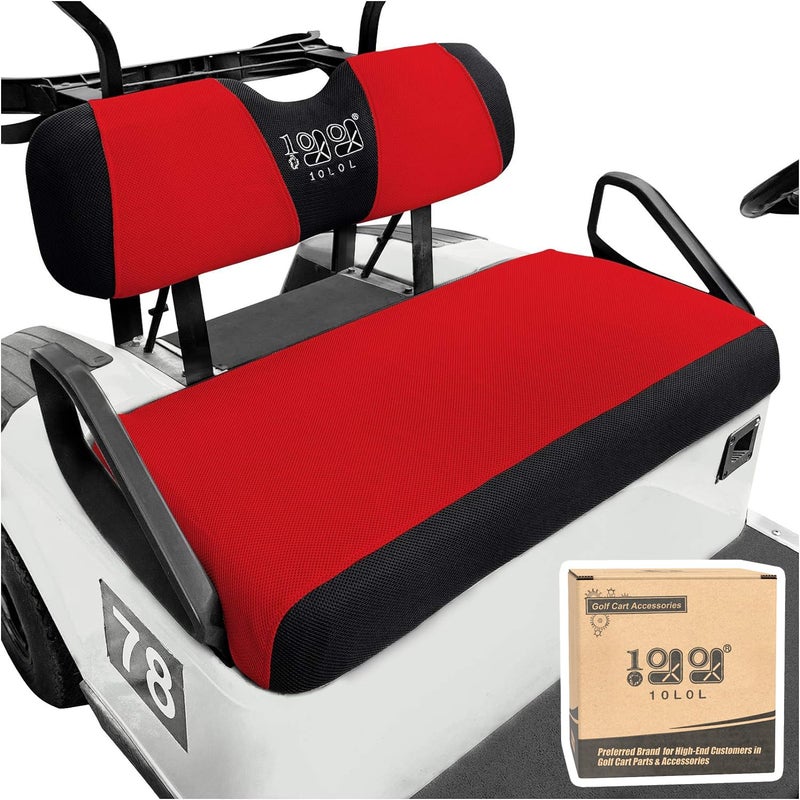 10L0L Golf Cart Seat Covers for EZGO TXT RXV & Club Car DS 2000-up, Breathable Air Mesh Fabric Washable - Red Black - Image 1